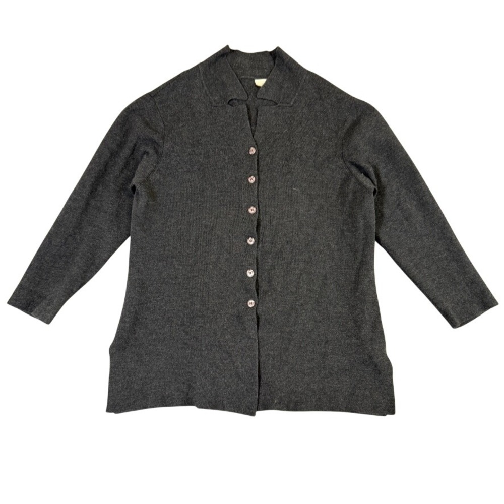 100% Lambswool Charcoal Gray Button Front Cardigan Sweater Plus Size 1X
